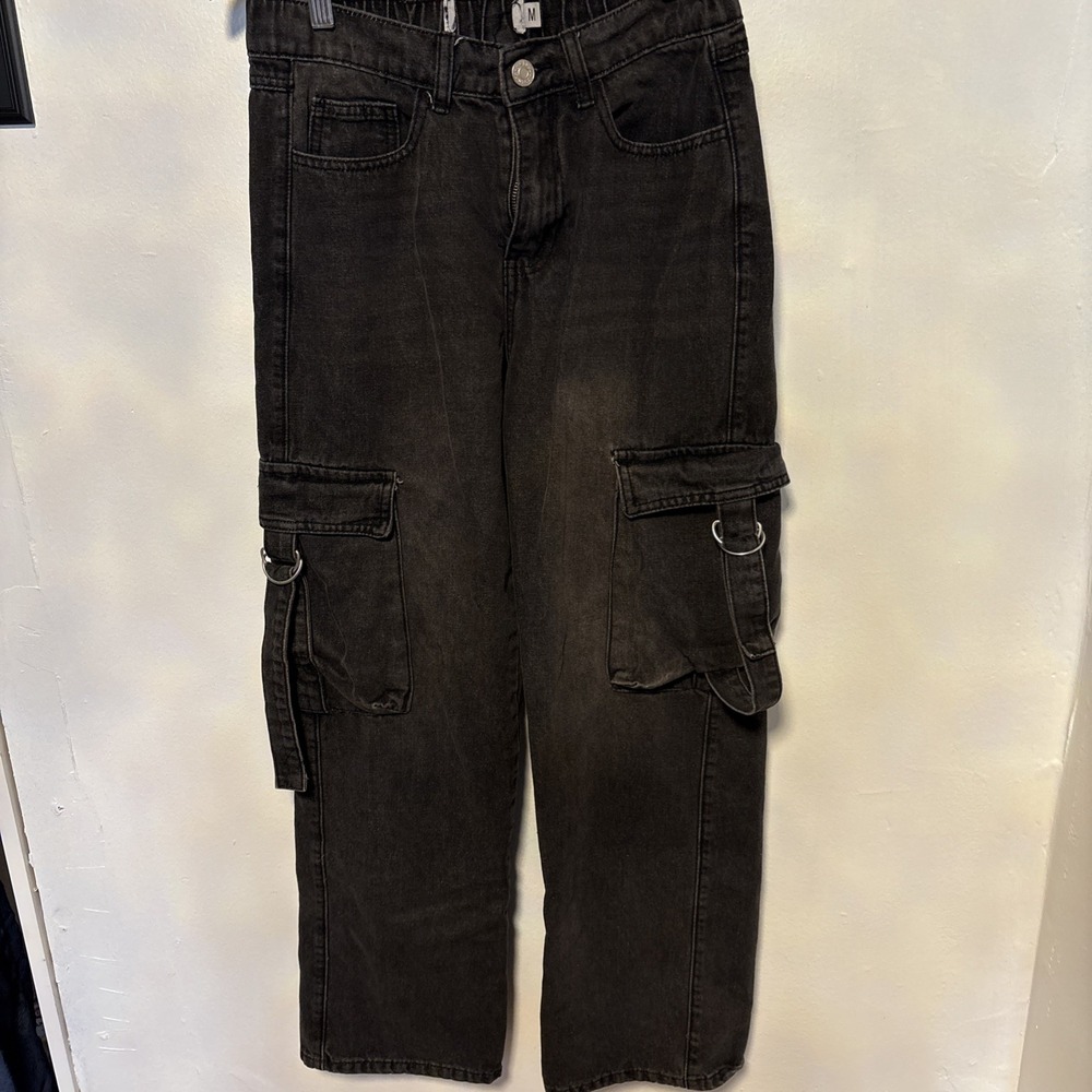 Refuge Women's Black Cargo 7 Pocket Loops And Straps Pants Size Large